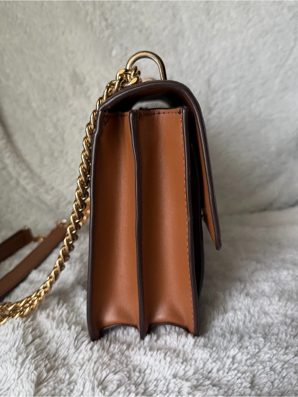Michael Kors Brown Logo Crossbody with Gold Chain